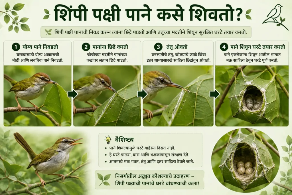 शिंपी पक्ष्याचे सर्वात मोठे वैशिष्ट्य — पानांचे घरटे